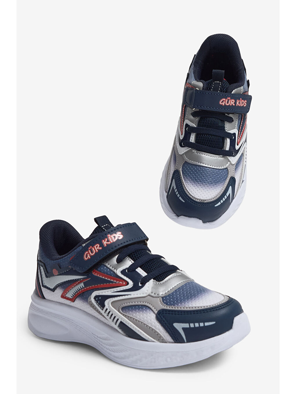 Çocuk Unisex Lacivert Kırmızı Eva Faylon Taban Cırtlı Lastik Bağcıklı Spor Ayakkabı