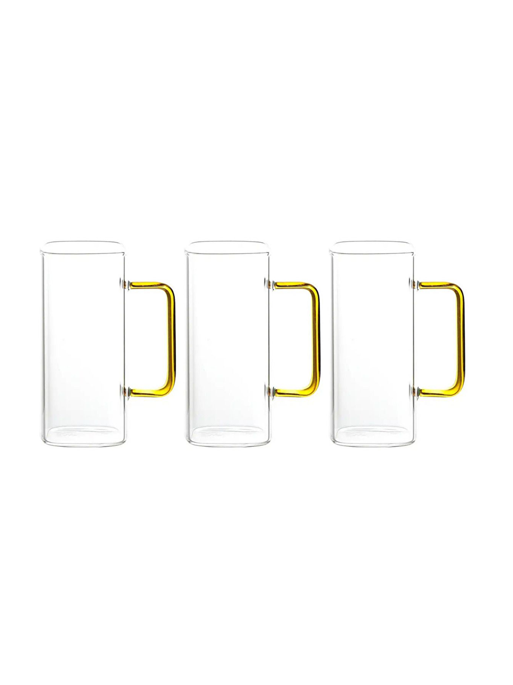 Renksiz Kare Cam Sarı Kulplu Su Bardağı 350 ml 3 Adet