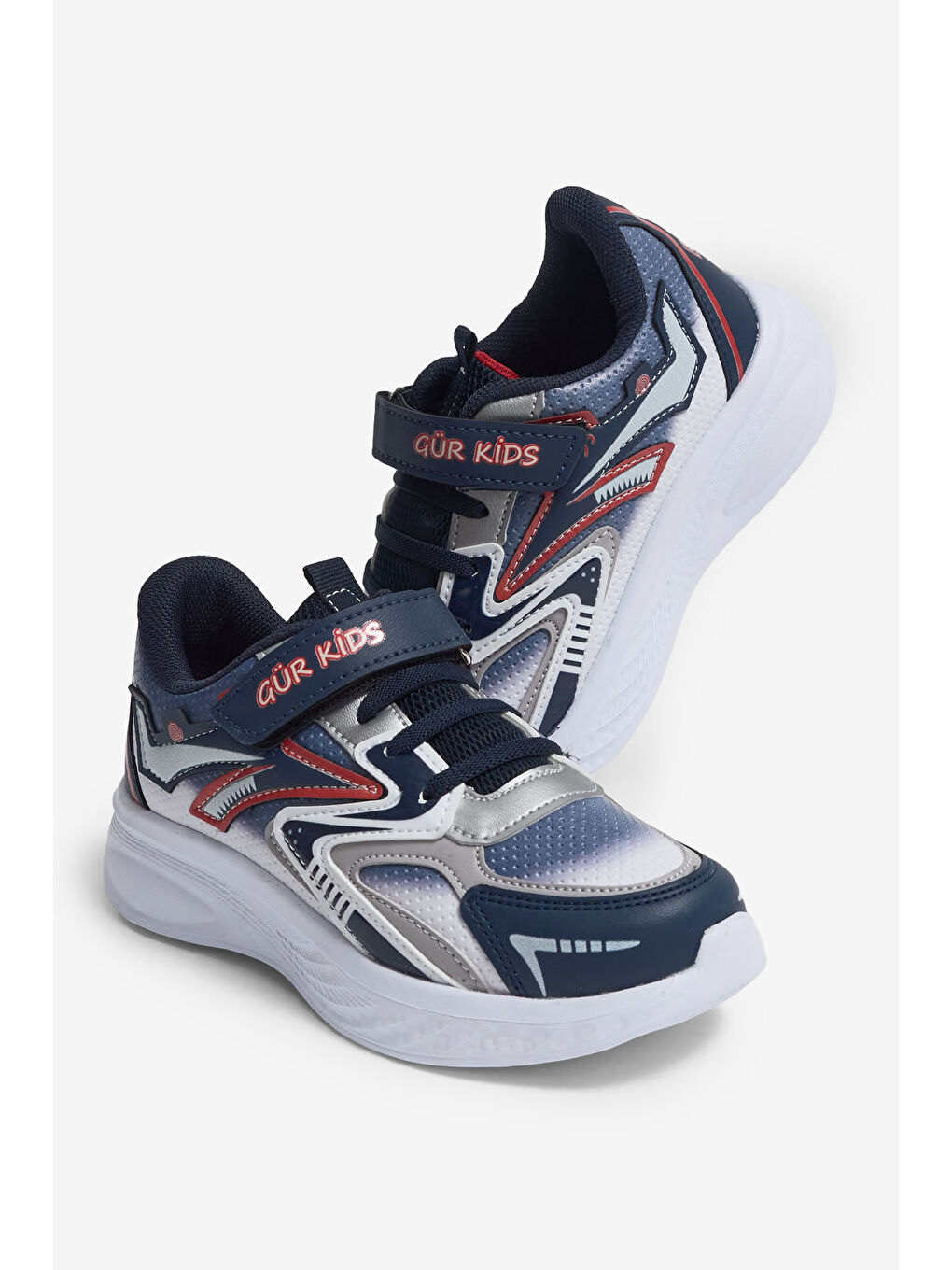 Çocuk Unisex Lacivert Kırmızı Eva Faylon Taban Cırtlı Lastik Bağcıklı Spor Ayakkabı-2