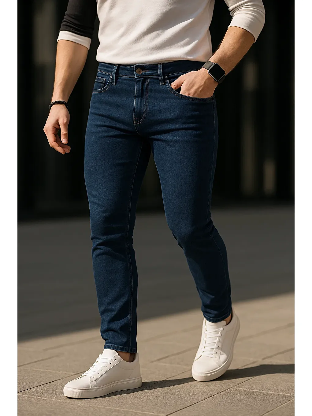 Erkek Pamuklu Basic Lacivert Jeans Pantolon-2