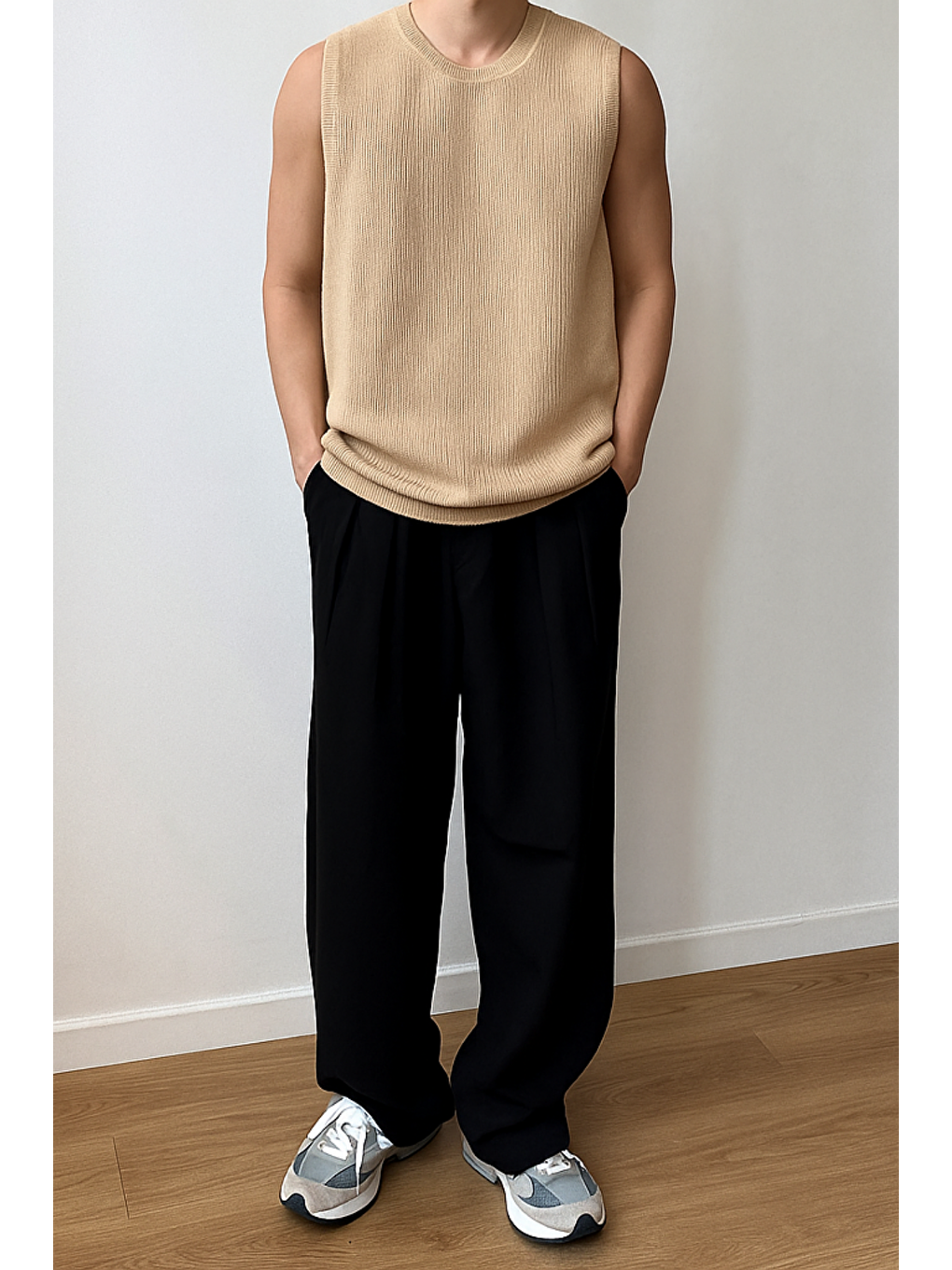 Bej Erkek Bisiklet Yaka Oversize Süveter-1