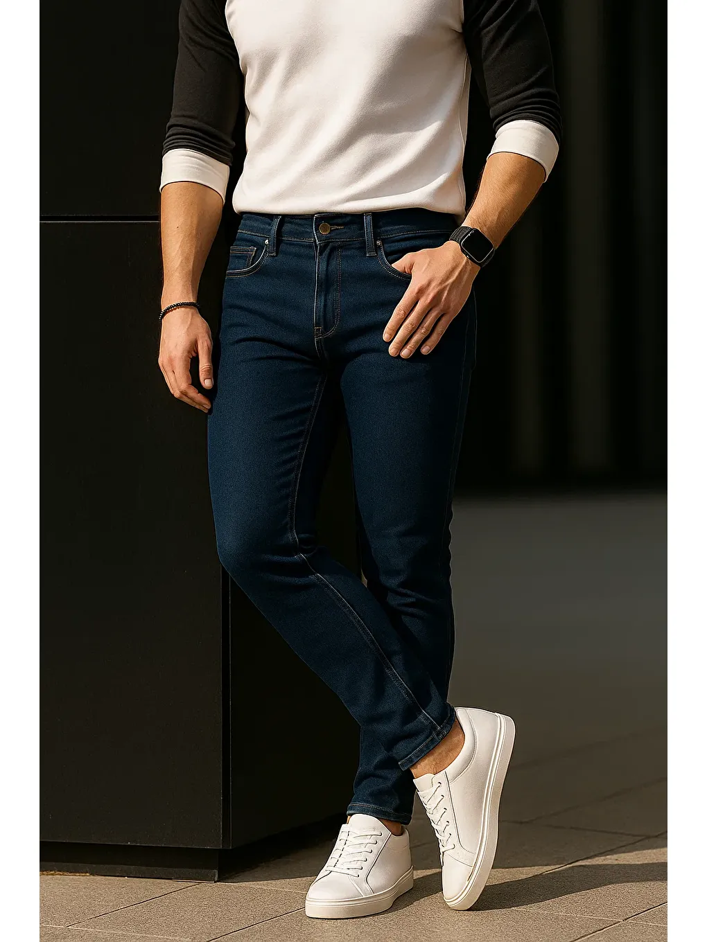 Erkek Pamuklu Basic Lacivert Jeans Pantolon-3