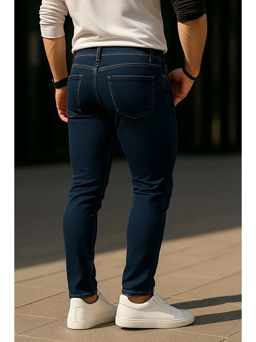 Erkek Pamuklu Basic Lacivert Jeans Pantolon-5