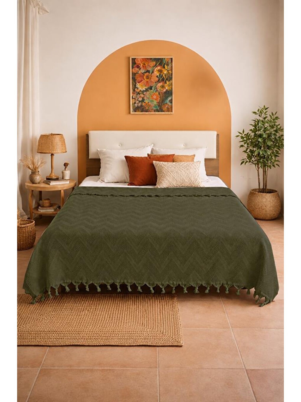 Elit Jakarlı Çift Kişilik Tek Pike 200x230 Cm Haki