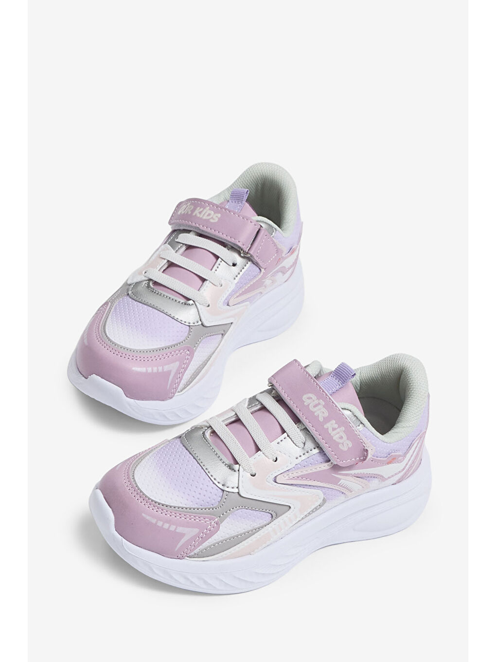 Çocuk Unisex Lila Pembe Eva Faylon Taban Cırtlı Lastik Bağcıklı Spor Ayakkabı-1