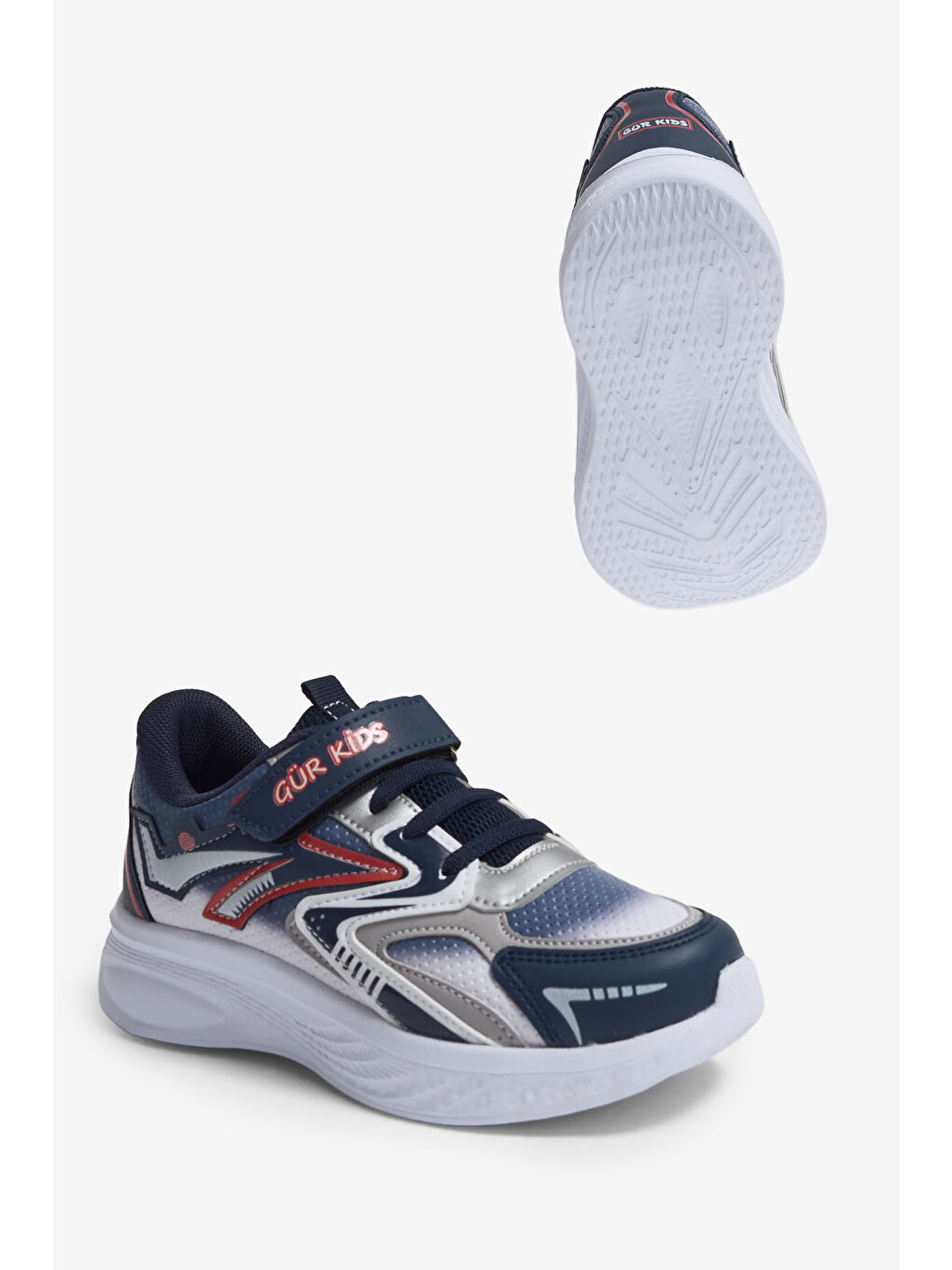 Çocuk Unisex Lacivert Kırmızı Eva Faylon Taban Cırtlı Lastik Bağcıklı Spor Ayakkabı-4