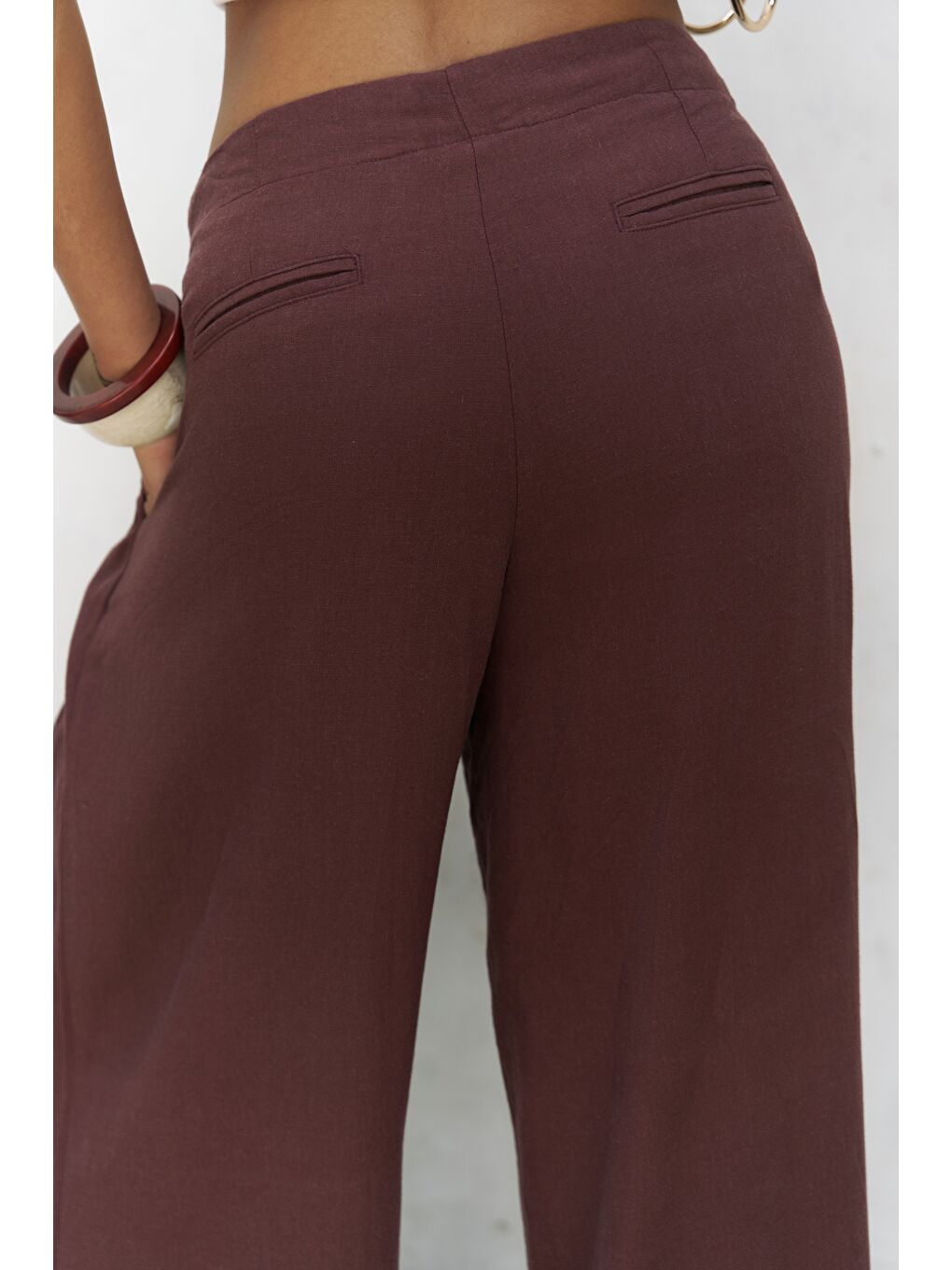 Mahoney Bordo Keten Palazzo Pantolon-3