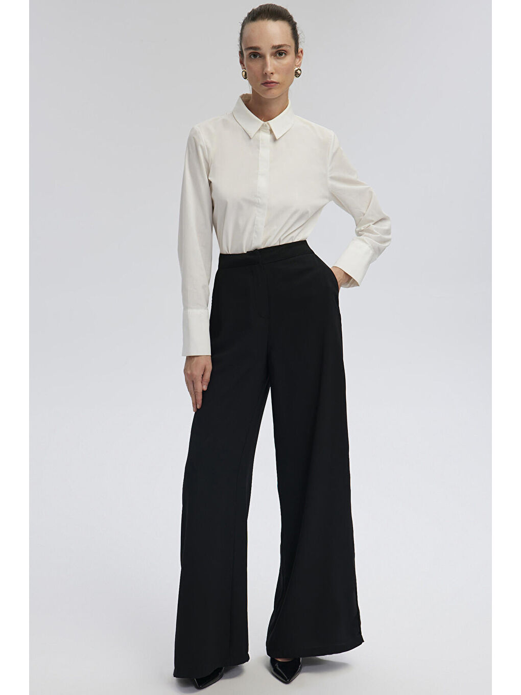 Siyah Bol Paça Krep Pantolon