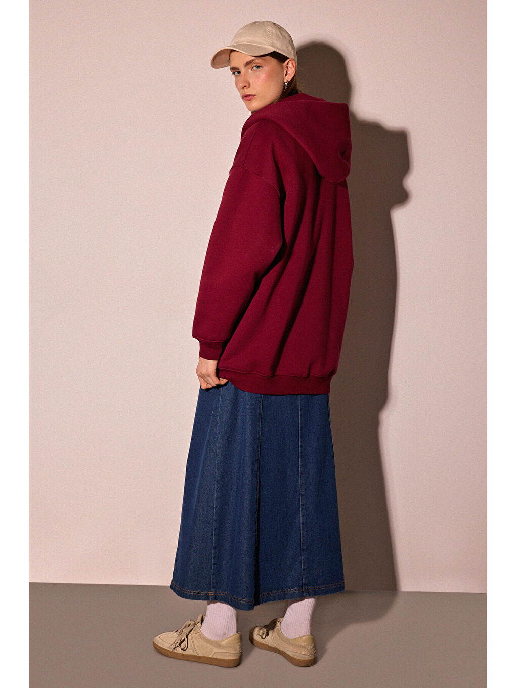 Bordo Kapüşonlu Örme Ceket-6