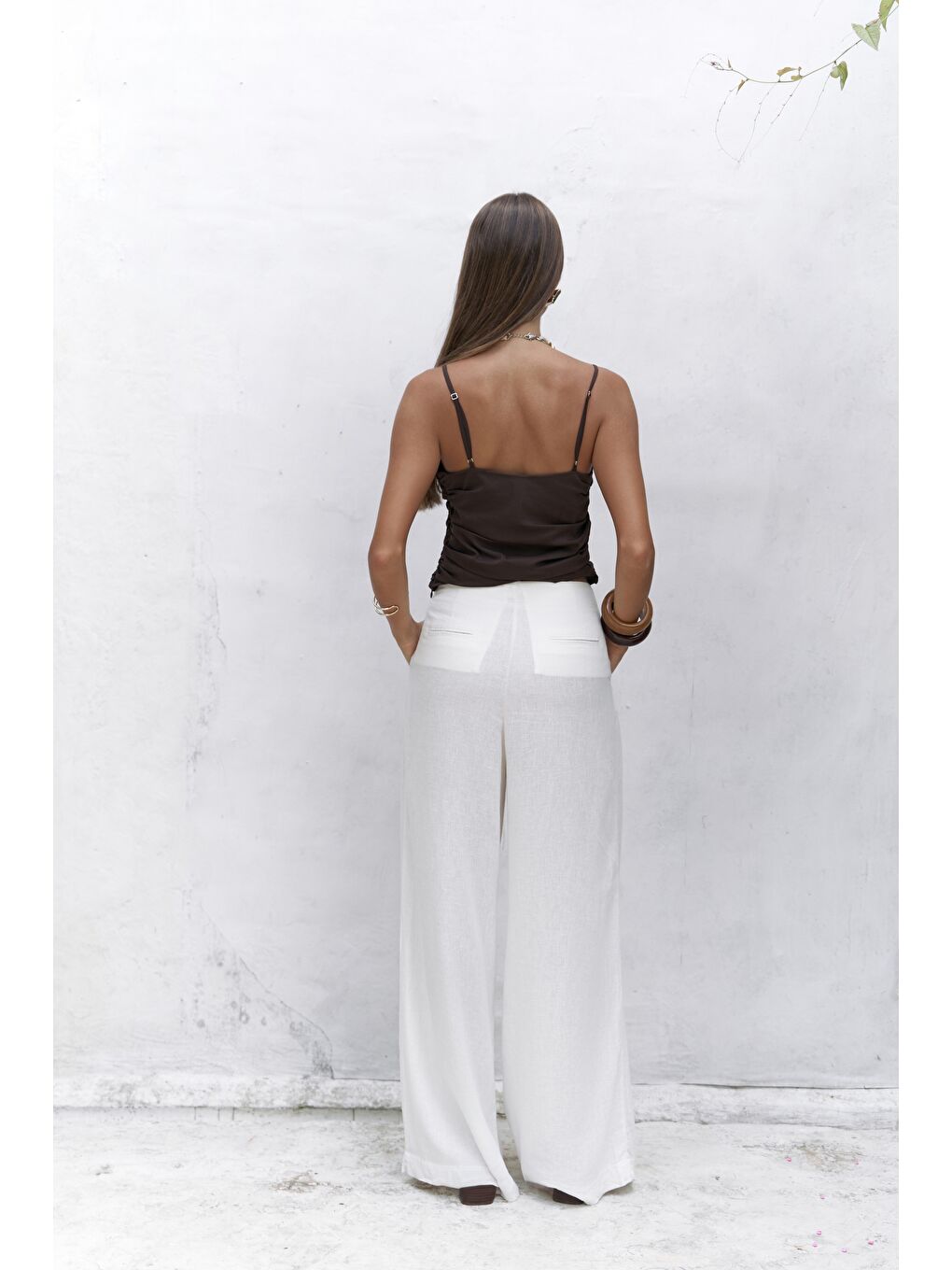 Mahoney Ekru Keten Palazzo Pantolon-5