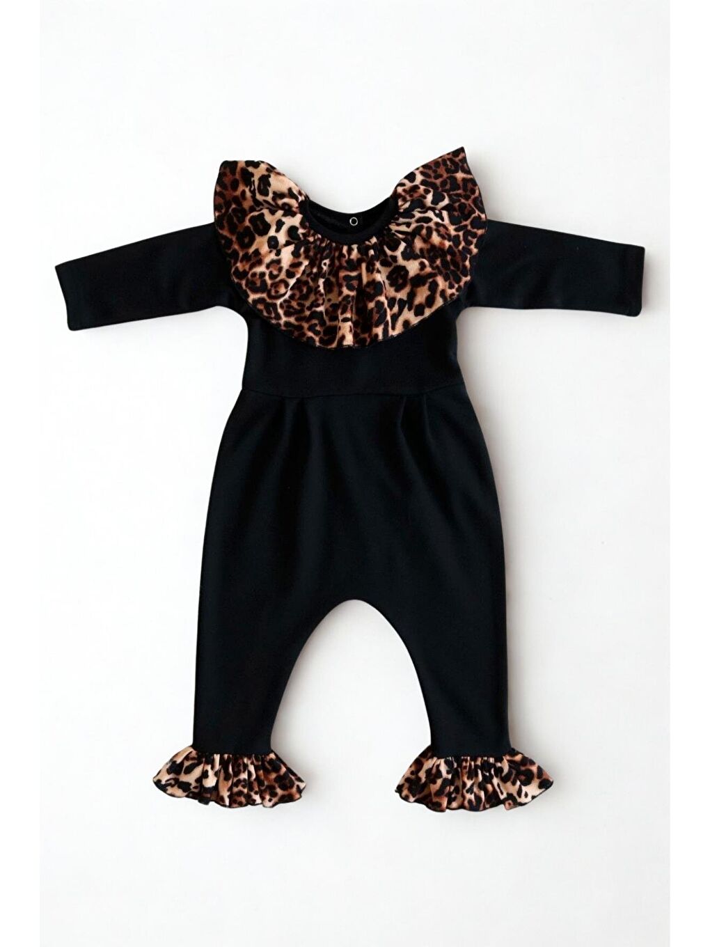 Siyah Kız Bebek Koyu Leopar Yakalı Çıtçıt Detaylı Tulum Salopet-2