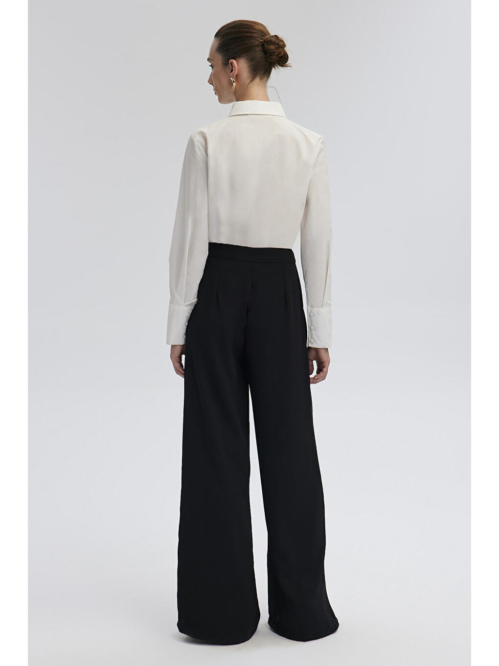 Siyah Bol Paça Krep Pantolon-4