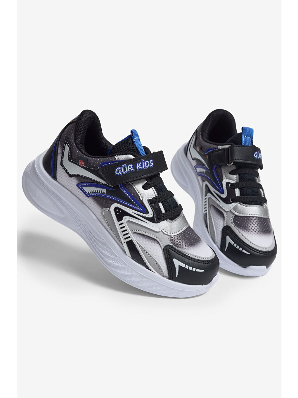 Çocuk Unisex Siyah Sax Eva Faylon Taban Cırtlı Lastik Bağcıklı Spor Ayakkabı-3