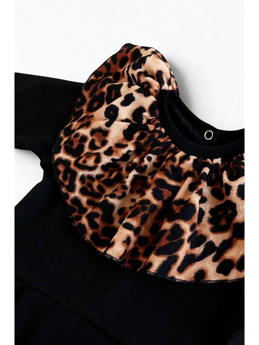 Siyah Kız Bebek Koyu Leopar Yakalı Çıtçıt Detaylı Tulum Salopet-3
