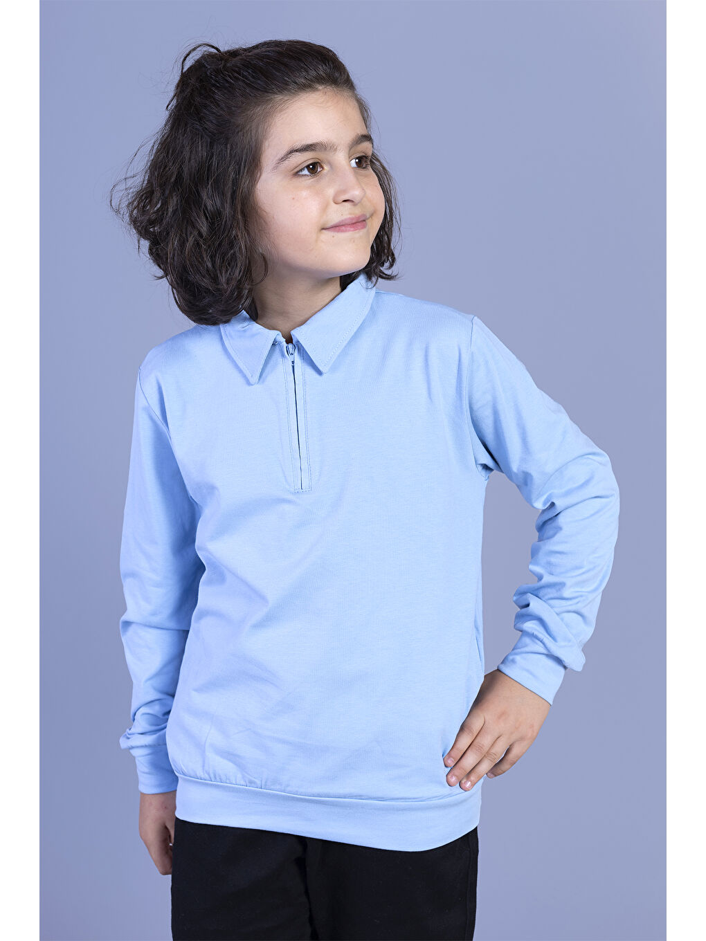 Lila Erkek Çocuk Polo Yaka Sweatshirt