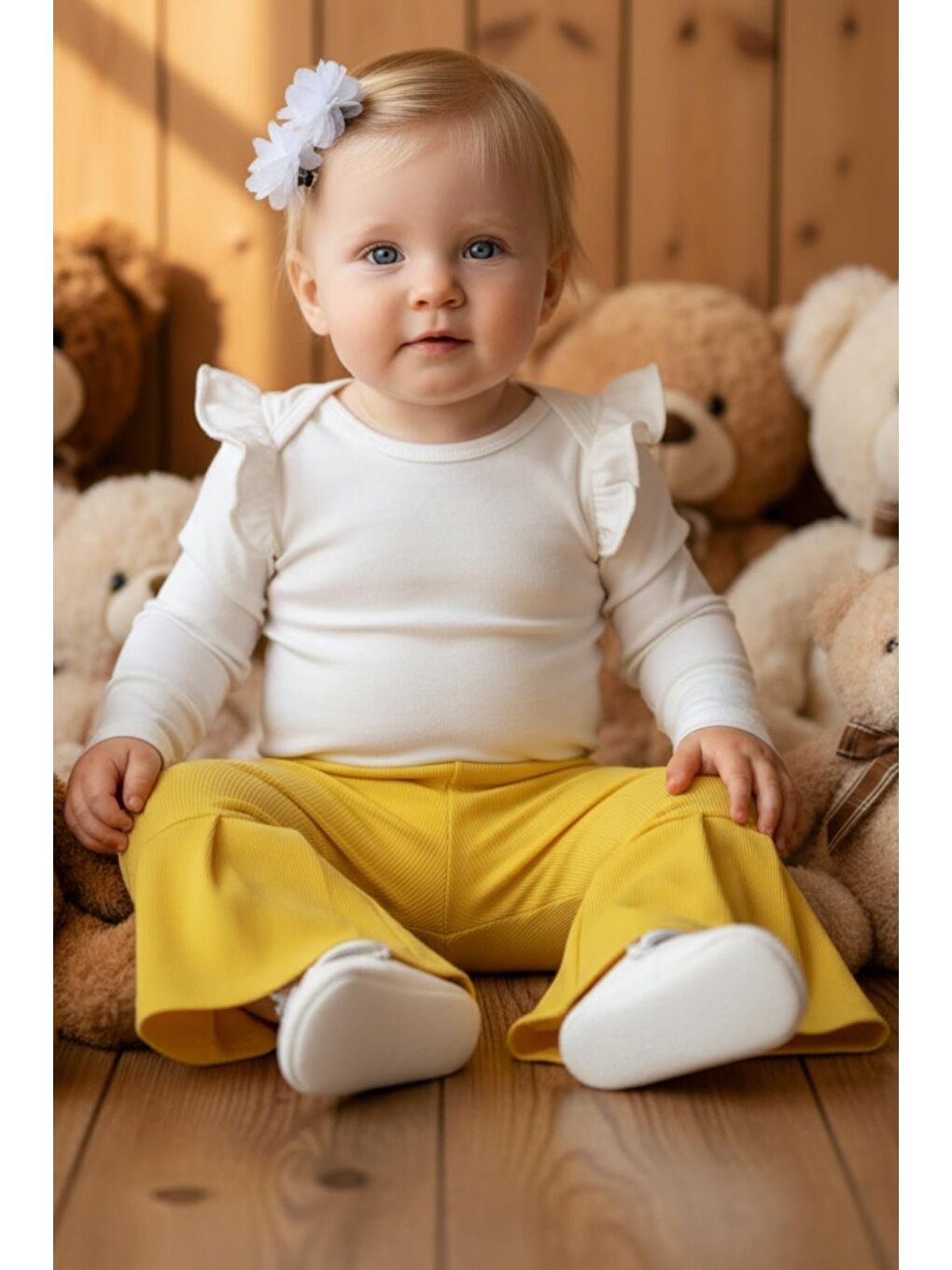 Kız Bebek Sarı Tayt Toka Takım