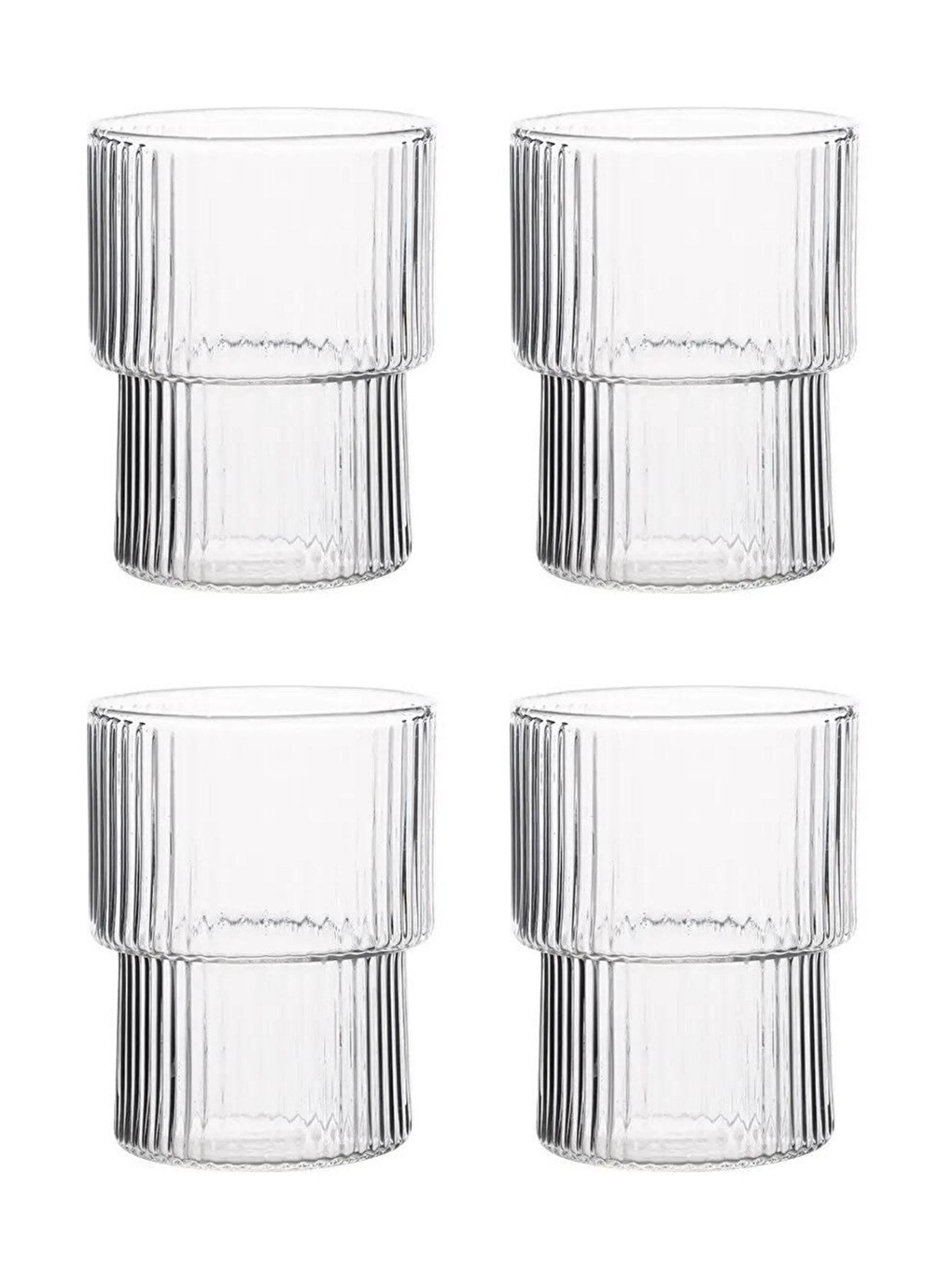 Renksiz Çizgili Tasarım Isıya Dayanıklı Su Bardağı 300 ml - 4 Adet - 2232