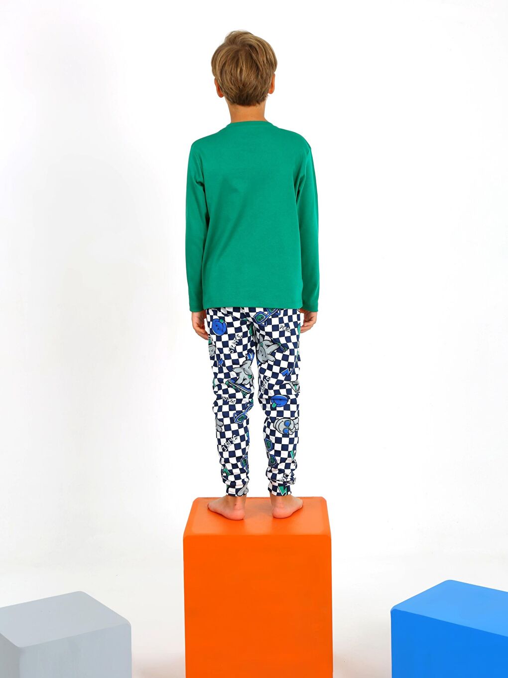 Yeşil Erkek Çocuk Uzun Kollu %100 Pamuklu Pijama Takımı Peace-3