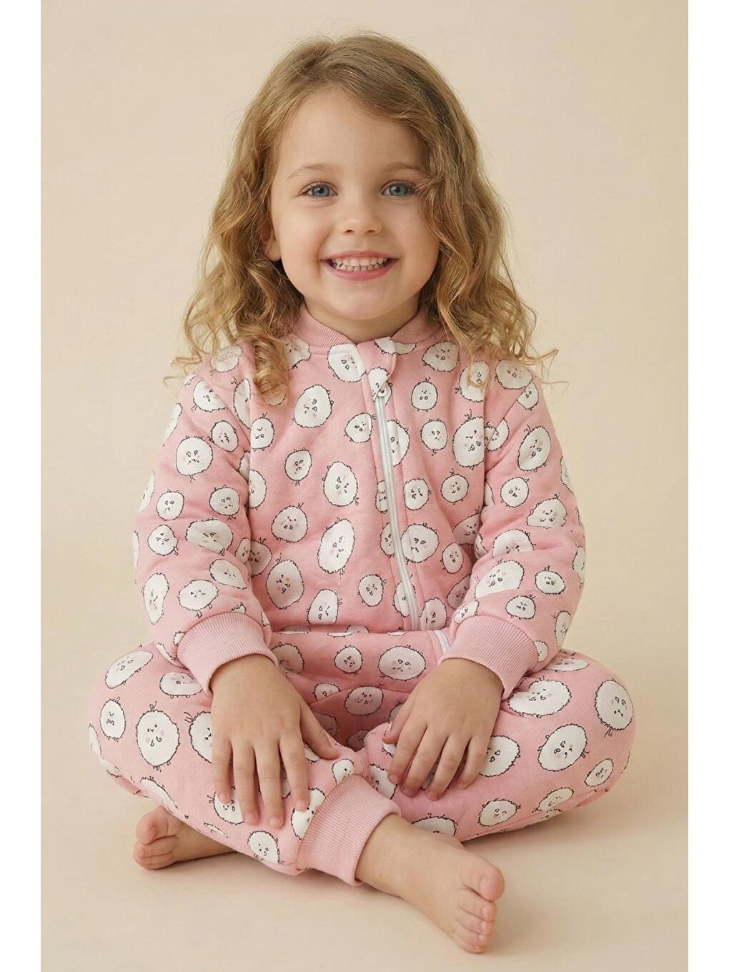 Pembe Kız Çocuk Elyaf Dolgulu Uyku Tulumu  - Pudra