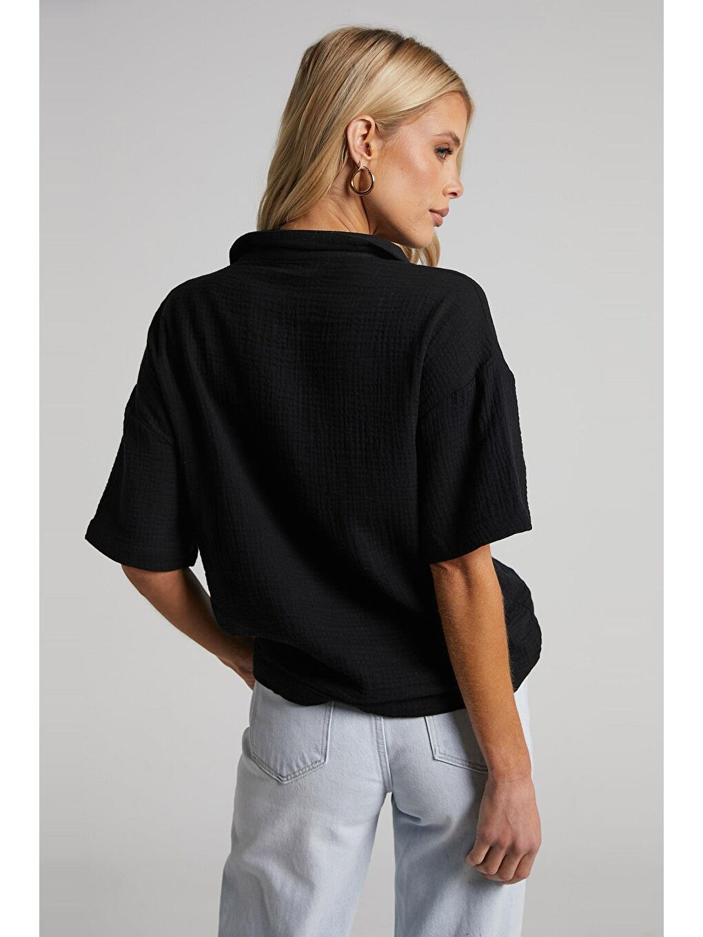 Siyah Muslin Kumaş Basic Kadın Gömlek Mg1784-5