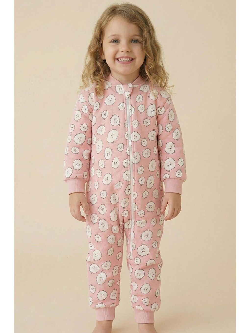 Pembe Kız Çocuk Elyaf Dolgulu Uyku Tulumu  - Pudra-1