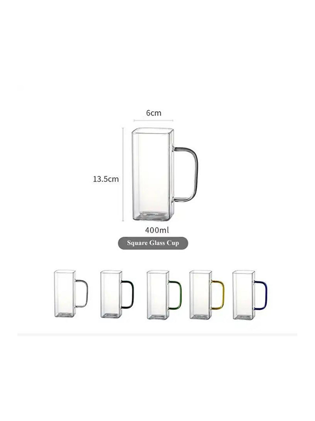 Renksiz Kare Cam Sarı Kulplu Su Bardağı 350 ml 3 Adet-5