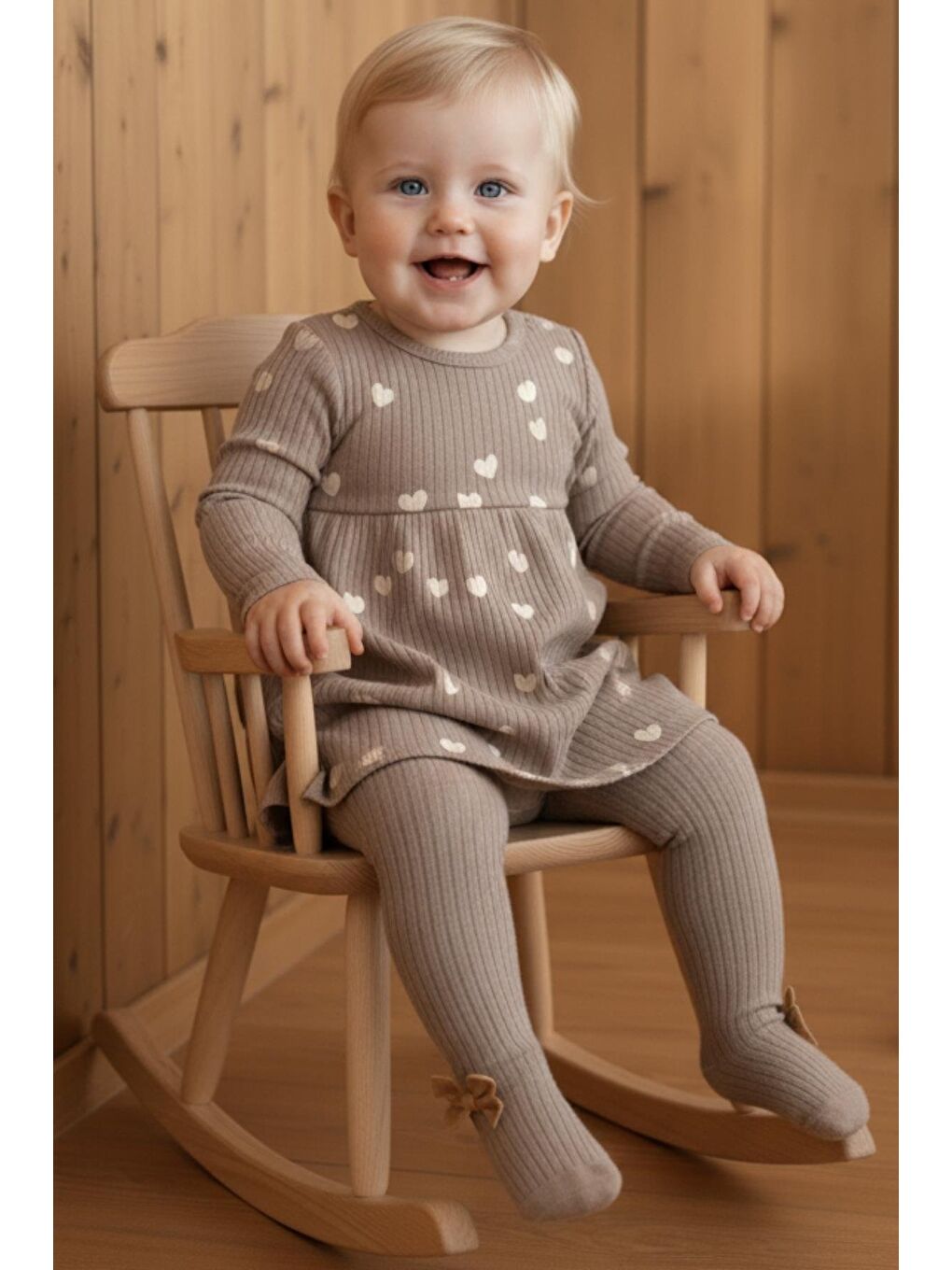 Kahverengi Kız Bebek Fiyonk Detaylı Külotlu Çorap-1