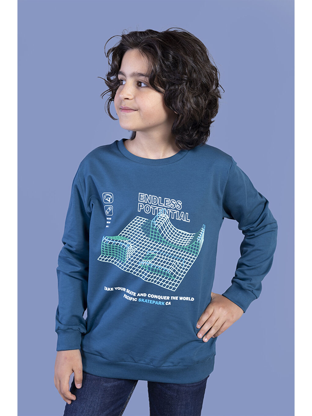 Petrol Erkek Çocuk Kabartma Baskılı Sweatshirt-2