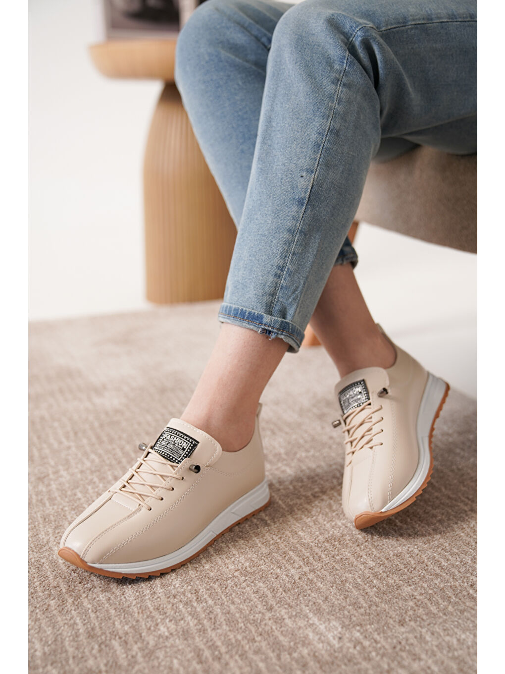 Bej D0112 Günlük Ortopedik Kadın Sneaker Spor Ayakkabı