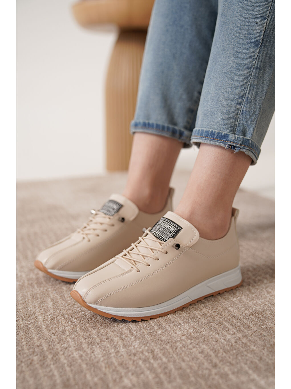 Bej D0112 Günlük Ortopedik Kadın Sneaker Spor Ayakkabı-1