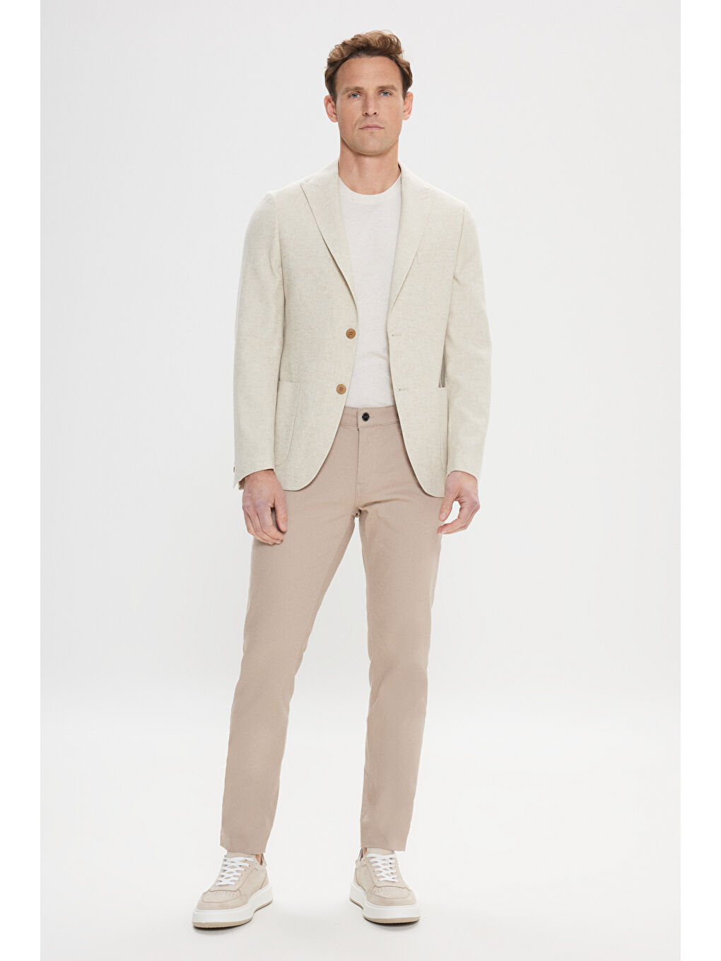 Erkek Bej Dar Kesim Kırlangıç Yaka Casual Blazer Ceket-7