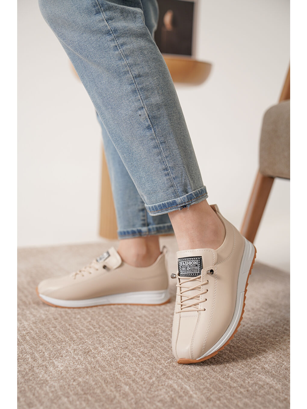 Bej D0112 Günlük Ortopedik Kadın Sneaker Spor Ayakkabı-2