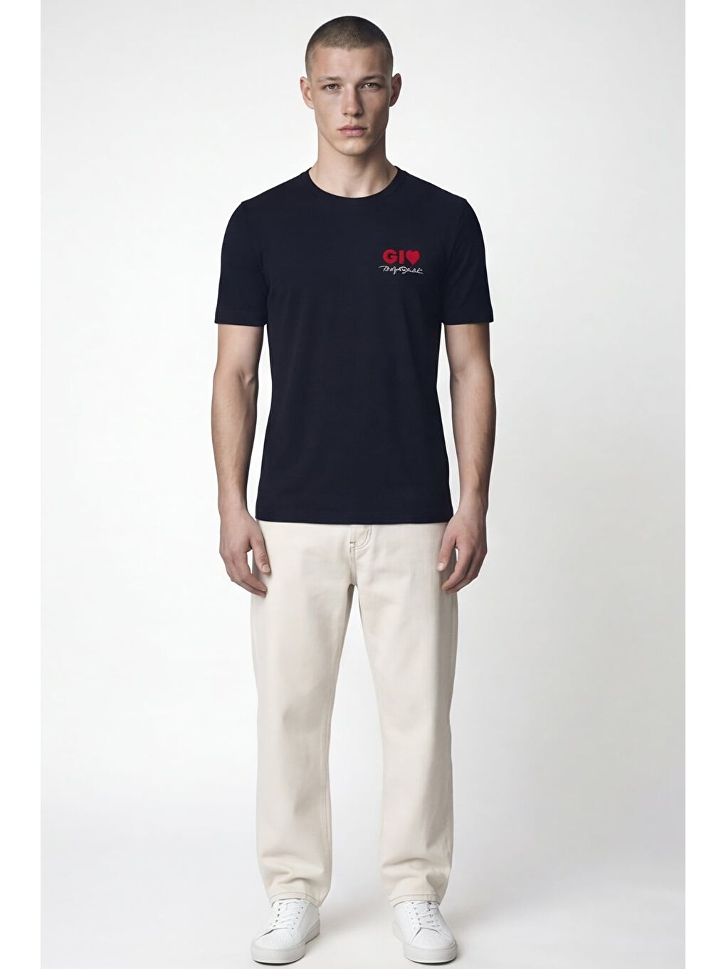 Giotelli Erkek Lacivert Geniş Kesim Oversize Fit Kısa Kollu Bisiklet Yaka Tişört-1