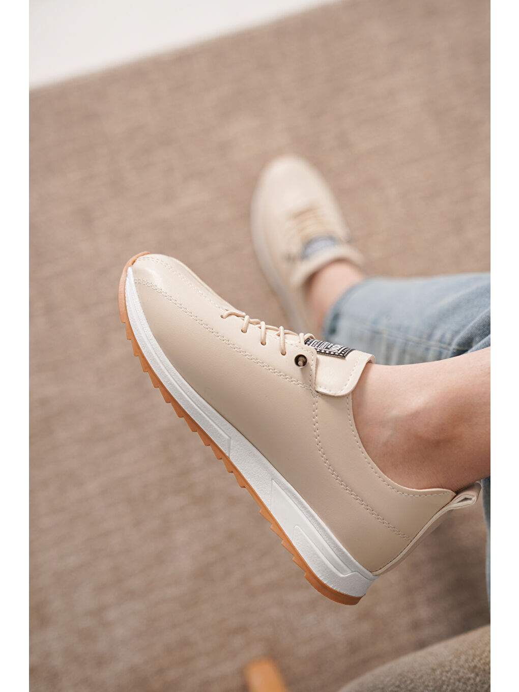 Bej D0112 Günlük Ortopedik Kadın Sneaker Spor Ayakkabı-3