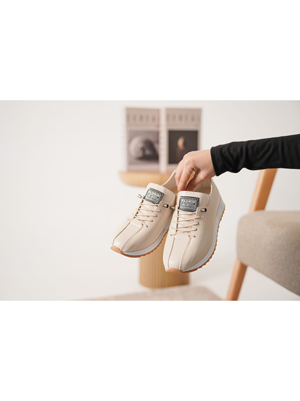 Bej D0112 Günlük Ortopedik Kadın Sneaker Spor Ayakkabı-4