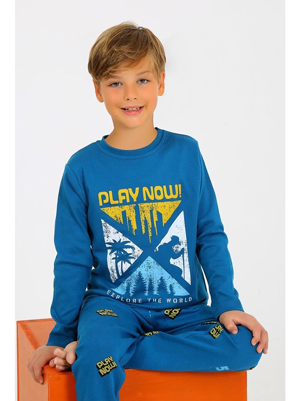 Erkek Çocuk Uzun Kollu %100 Pamuklu Pijama Takımı Play Now Petrol
