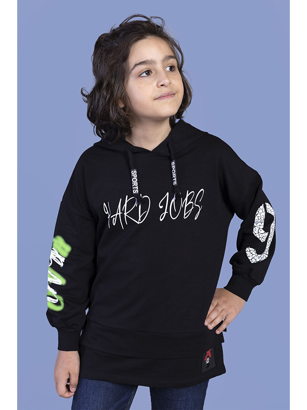 Siyah Erkek Çocuk Kapüşonlu Baskılı Sweatshirt-1