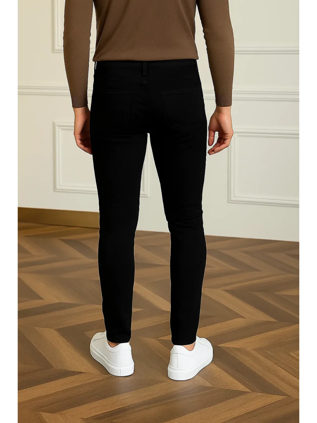 Erkek Basic Pamuklu Dar Siyah Jeans Pantolon-4