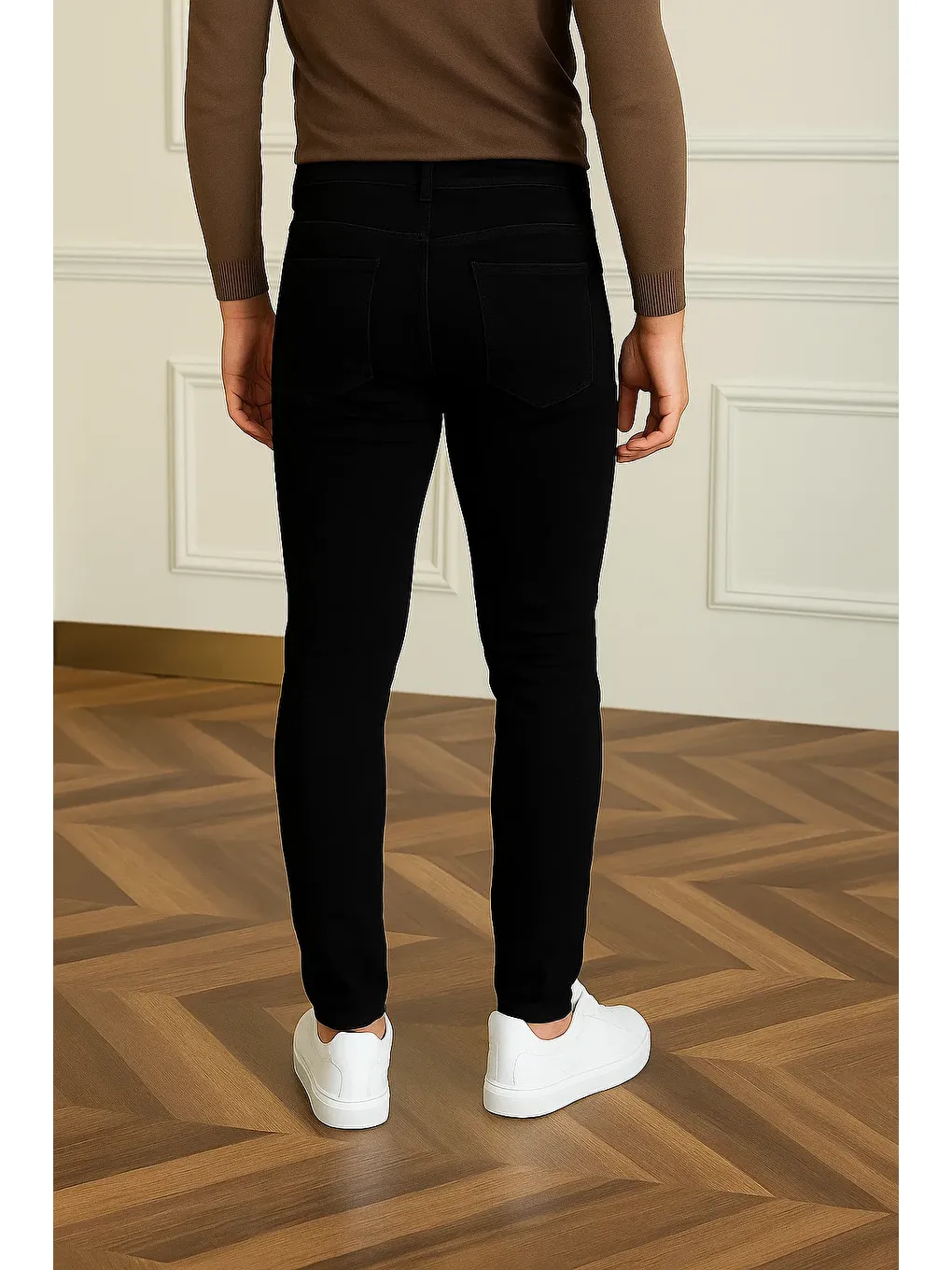 Erkek Basic Pamuklu Dar Siyah Jeans Pantolon-5