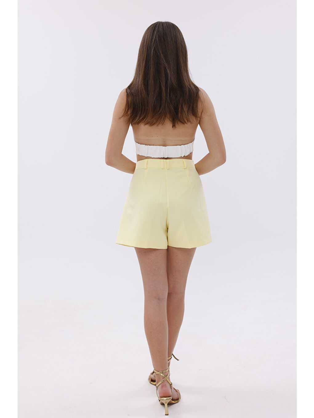 Sarı FundaChoosesXGenius Kadın Pileli Şort İç Göstermez Lamineli Kadın Şort PİLELİ-ŞORT-4