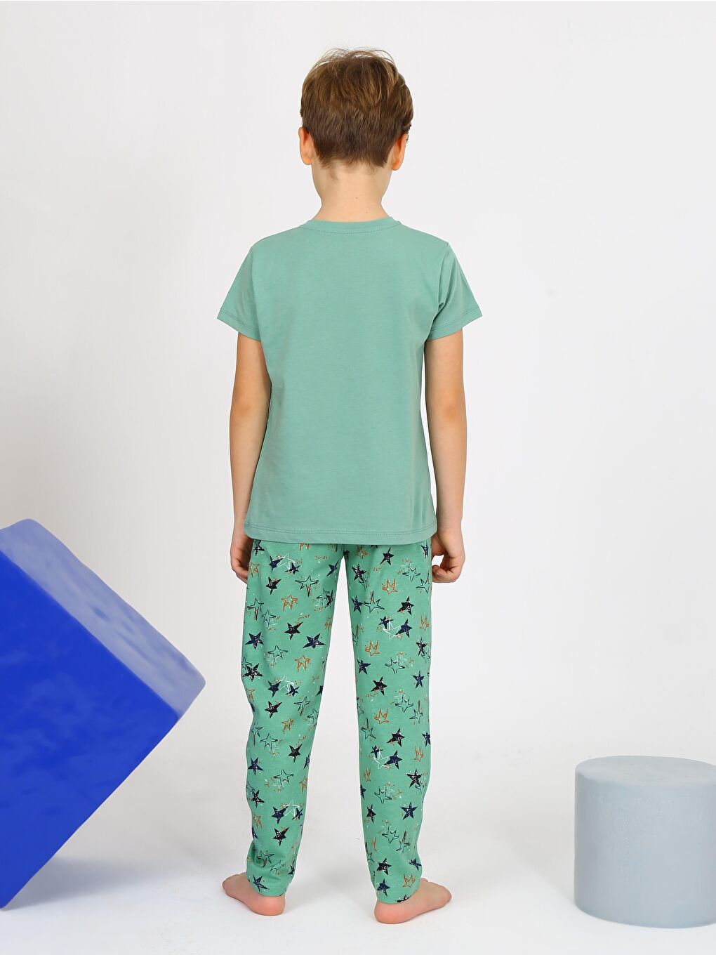 Yeşil Erkek Çocuk Kısa Kollu %100 Pamuklu Flight Pijama Takımı-3