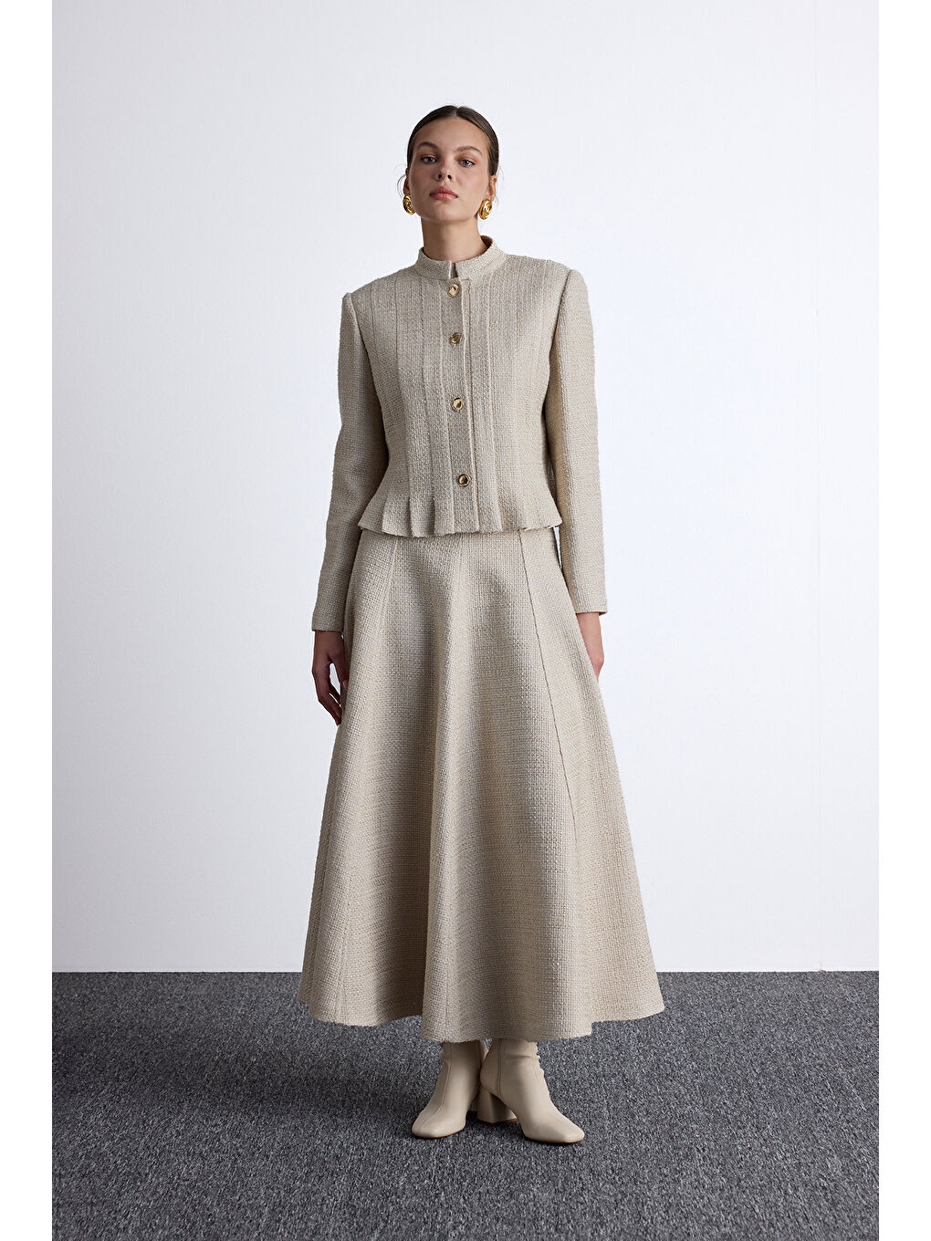 Volanlı Tüvit Etek Bej