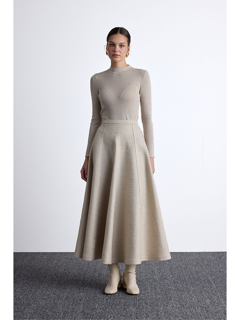 Volanlı Tüvit Etek Bej-2