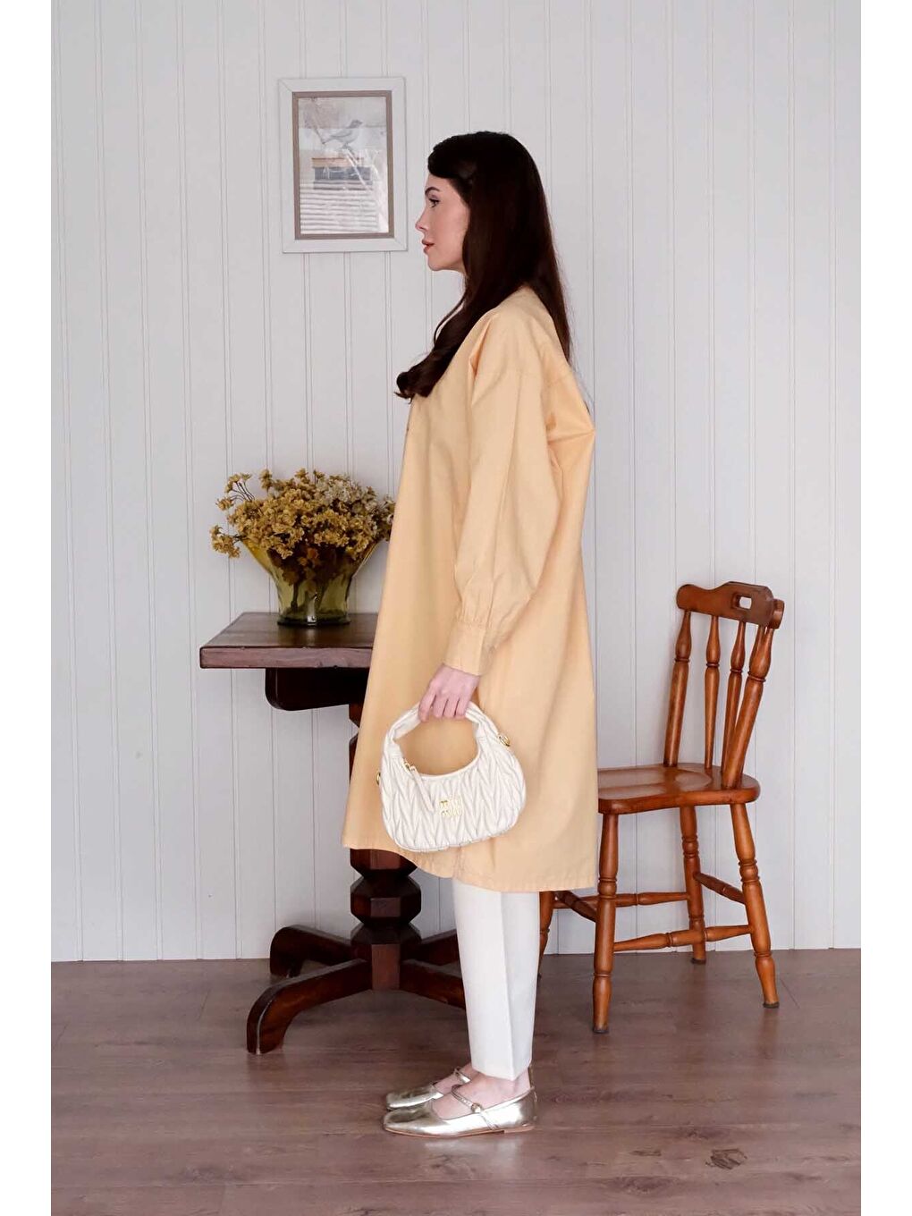 Soft Sarı Uzun Düğme Detaylı Tunik-7