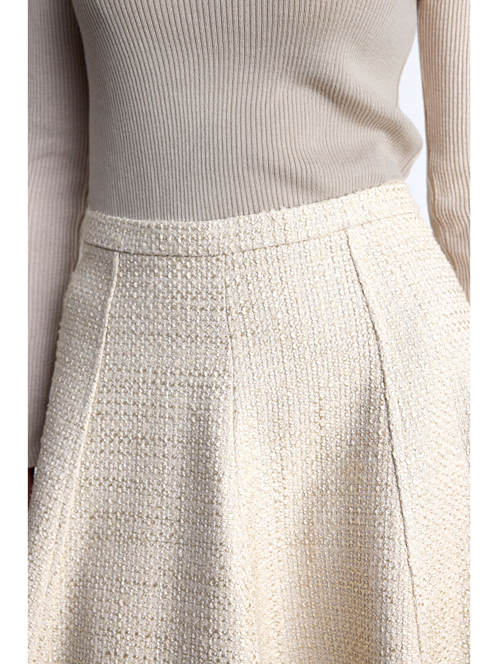 Volanlı Tüvit Etek Bej-3