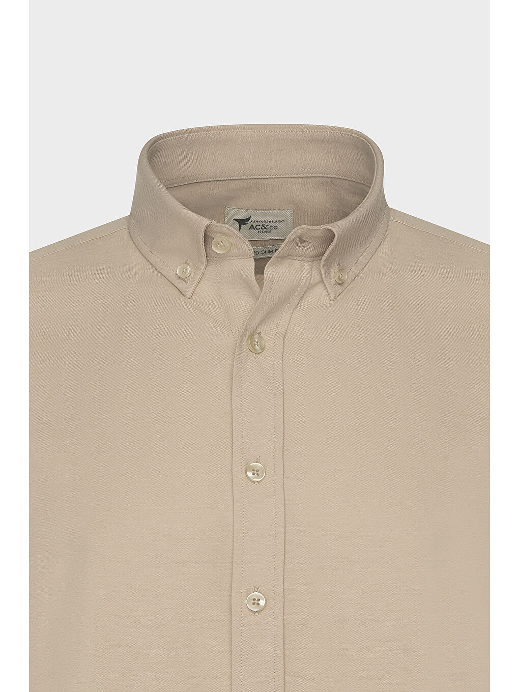 Erkek Bej Tailored Slim Fit Dar Kesim Düğmeli Yaka Oxford Gömlek-7