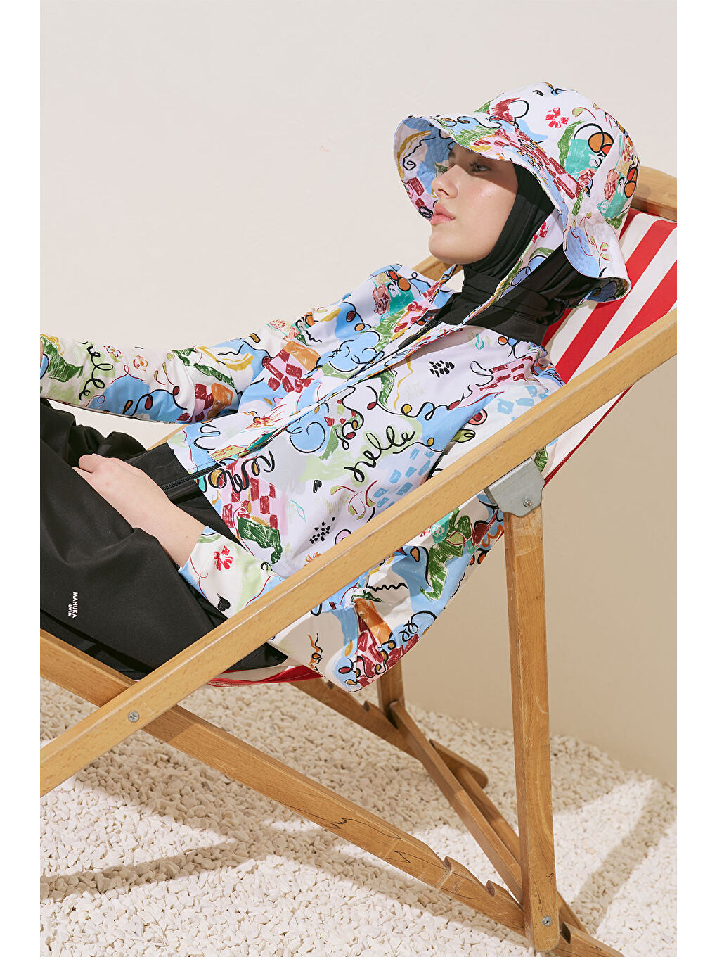 Bej Fermuarlı 3'Lü Tesettür Mayo Takım Summer