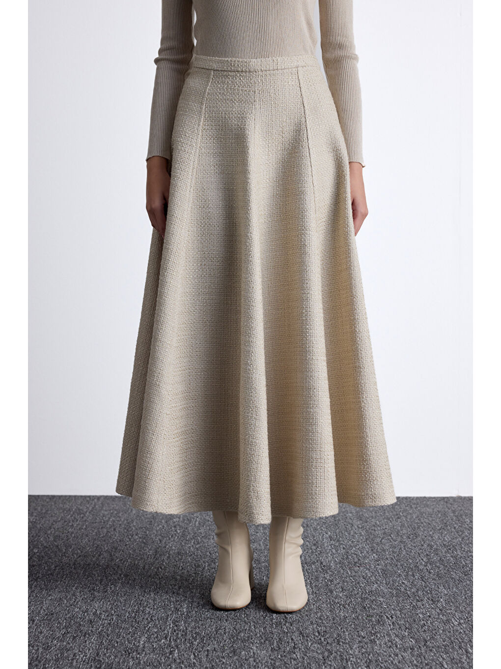 Volanlı Tüvit Etek Bej-4