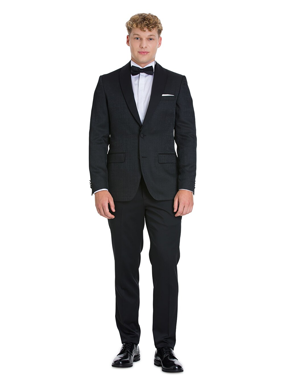 Siyah Slim Fit Çıkma Sivri Yaka Klasik Damatlık