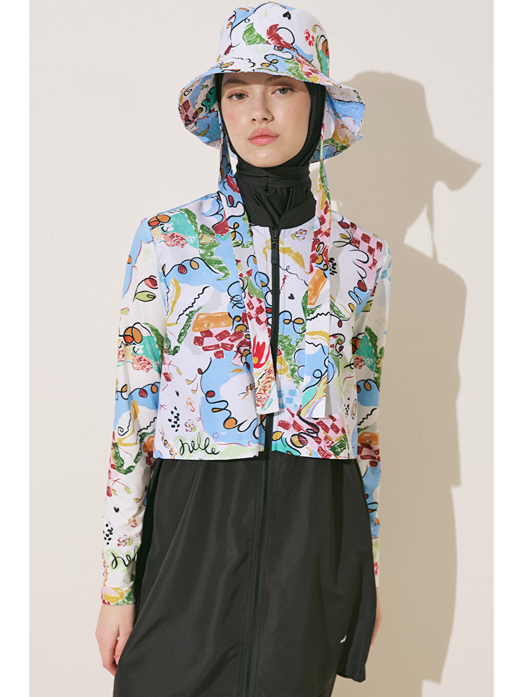 Bej Fermuarlı 3'Lü Tesettür Mayo Takım Summer-2